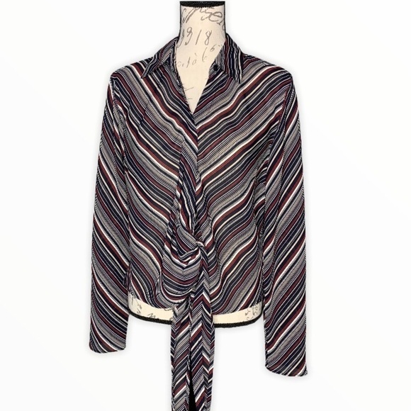 Emma James Tops - Emma James Stripped Front Tie Blouse